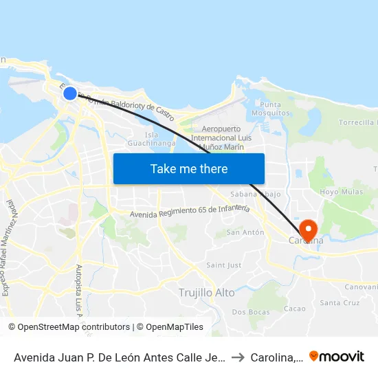 Avenida Juan P. De León Antes Calle Jesús Tilzo to Carolina, PR map