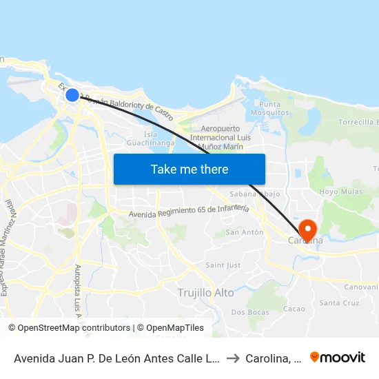 Avenida Juan P. De León Antes Calle Labra to Carolina, PR map