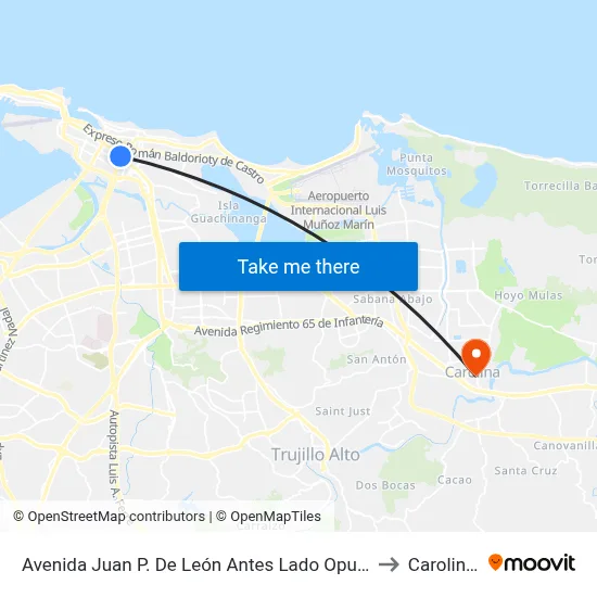 Avenida Juan P. De León Antes Lado Opuesto Calle Llovera to Carolina, PR map