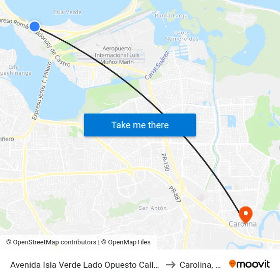 Avenida Isla Verde Lado Opuesto Calle 6 to Carolina, PR map