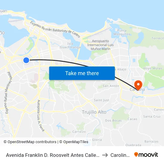 Avenida Franklin D. Roosvelt Antes Calle Constitucion to Carolina, PR map