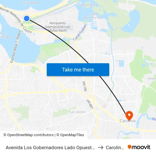 Avenida Los Gobernadores Lado Opuesto Calle Diazway to Carolina, PR map