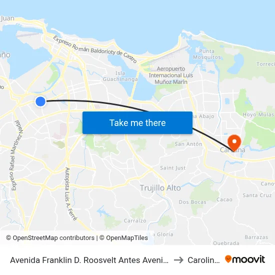 Avenida Franklin D. Roosvelt Antes Avenida Jose De Diego to Carolina, PR map