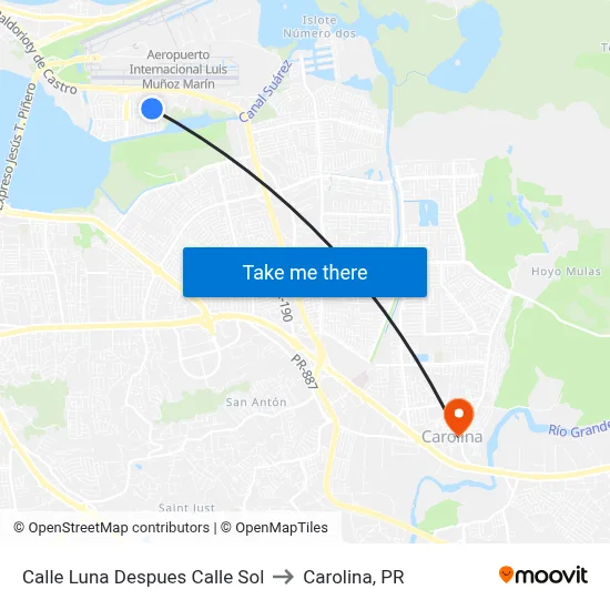 Calle Luna Despues Calle Sol to Carolina, PR map