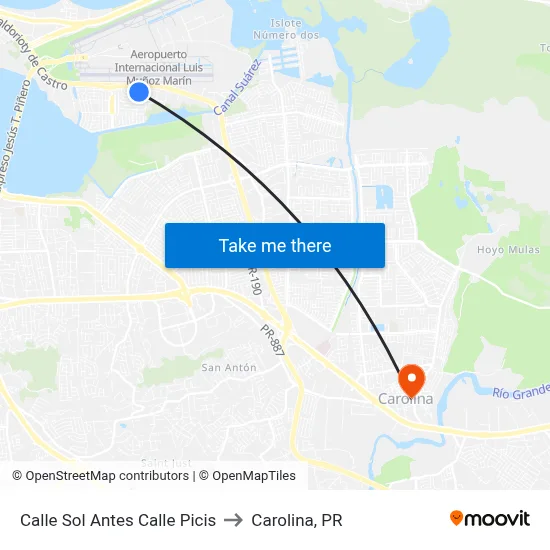 Calle Sol Antes Calle Picis to Carolina, PR map