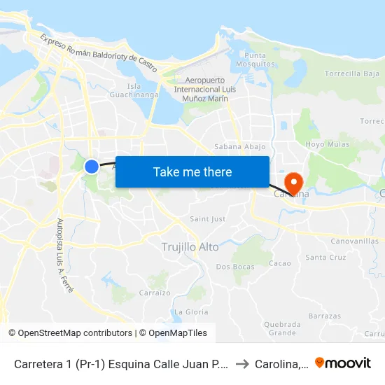 Carretera 1 (Pr-1) Esquina Calle Juan P. De Leon to Carolina, PR map