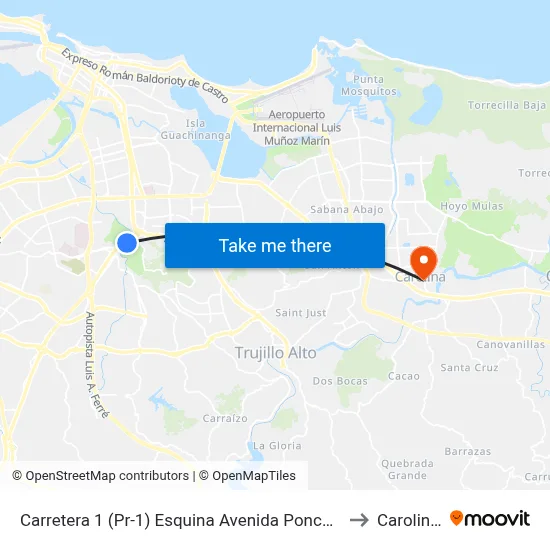 Carretera 1 (Pr-1) Esquina Avenida Ponce De León (Pr-8839) to Carolina, PR map