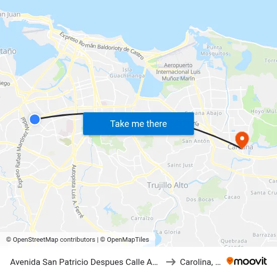 Avenida San Patricio Despues Calle Adams to Carolina, PR map