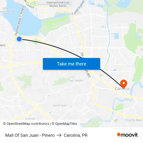 Mall Of San Juan - Pinero to Carolina, PR map