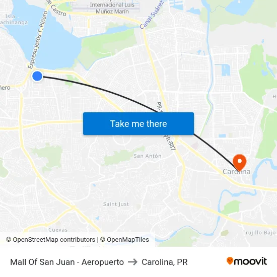 Mall Of San Juan - Aeropuerto to Carolina, PR map