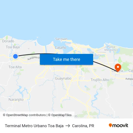 Terminal Metro Urbano Toa Baja to Carolina, PR map