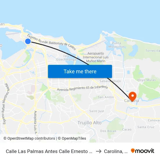 Calle Las Palmas Antes Calle Ernesto Cerra to Carolina, PR map