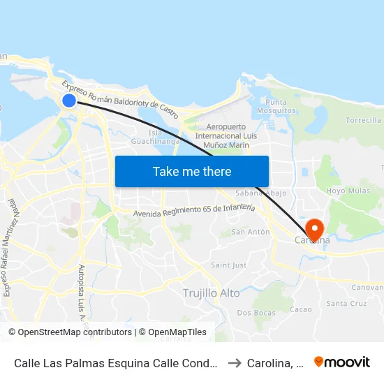 Calle Las Palmas Esquina Calle Condado to Carolina, PR map