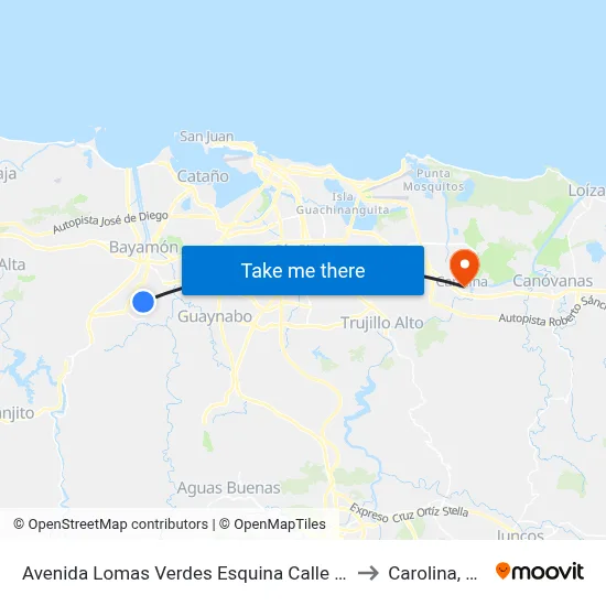 Avenida Lomas Verdes Esquina Calle 24 to Carolina, PR map