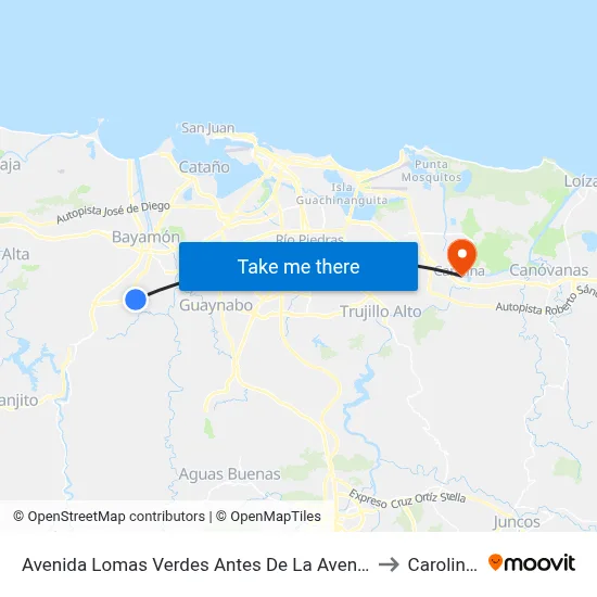 Avenida Lomas Verdes Antes De La Avenida Santa Juanita to Carolina, PR map