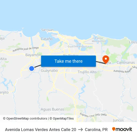 Avenida Lomas Verdes Antes Calle 20 to Carolina, PR map