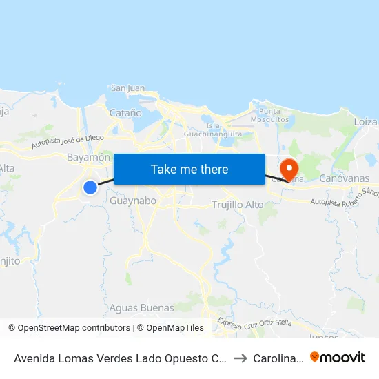 Avenida Lomas Verdes Lado Opuesto Calle Girasol to Carolina, PR map