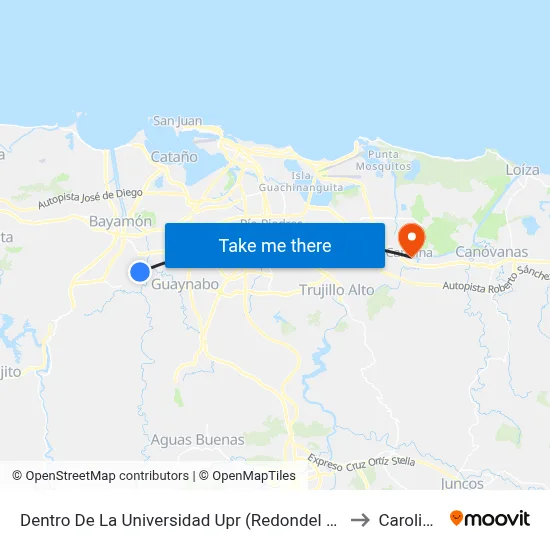 Dentro De La Universidad Upr (Redondel Hacia Santa Juanita) to Carolina, PR map