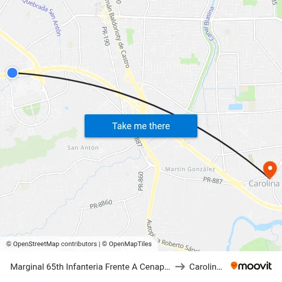 Marginal 65th Infanteria Frente A Cenapulo De La Fé to Carolina, PR map