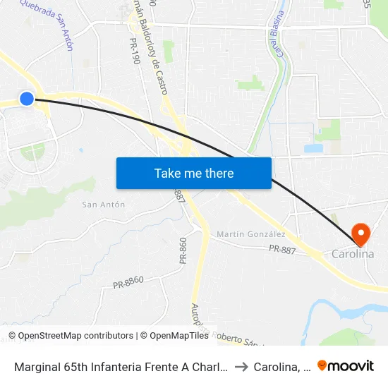 Marginal 65th Infanteria Frente A Charlie Boy to Carolina, PR map