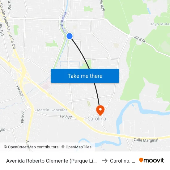 Avenida Roberto Clemente (Parque Lineal) to Carolina, PR map