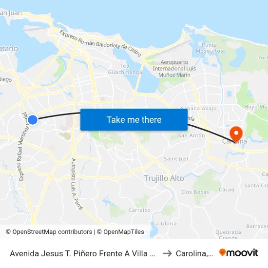 Avenida Jesus T. Piñero Frente A Villa España to Carolina, PR map