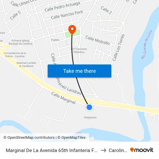 Marginal De La Avenida 65th Infanteria Frente A Walgreens to Carolina, PR map