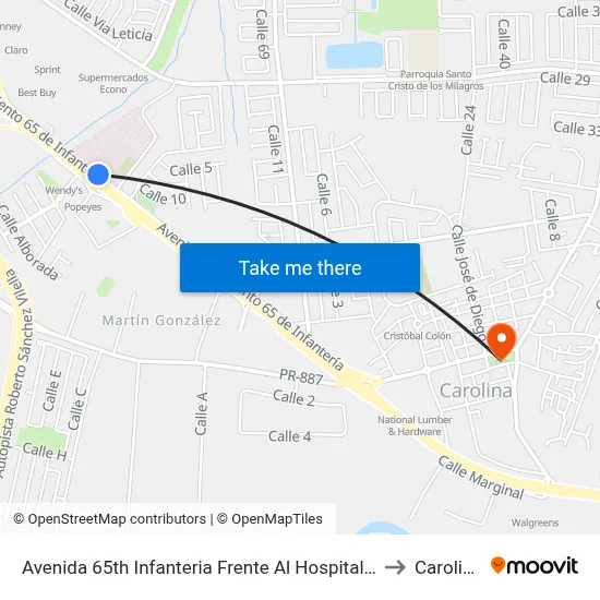 Avenida 65th Infanteria Frente Al Hospital Doctor Federico Trilla to Carolina, PR map