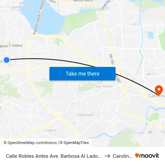 Calle Robles Antes Ave. Barbosa Al Lado Terminal Capetillo to Carolina, PR map
