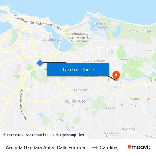 Avenida Gandara Antes Calle Ferrocarril to Carolina, PR map