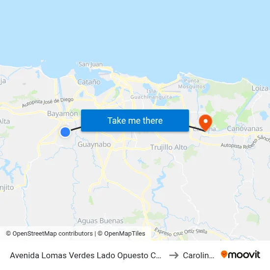 Avenida Lomas Verdes Lado Opuesto Calle Crisantemo to Carolina, PR map