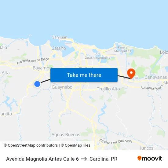 Avenida Magnolia Antes Calle 6 to Carolina, PR map