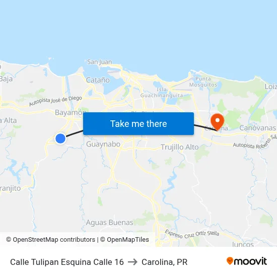 Calle Tulipan Esquina Calle 16 to Carolina, PR map
