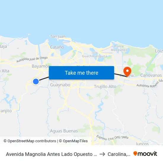 Avenida Magnolia Antes Lado Opuesto Calle 16 to Carolina, PR map