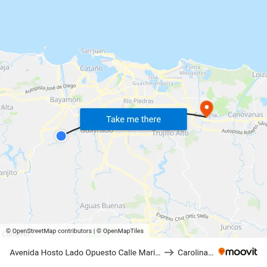 Avenida Hosto Lado Opuesto Calle Maria Canales to Carolina, PR map