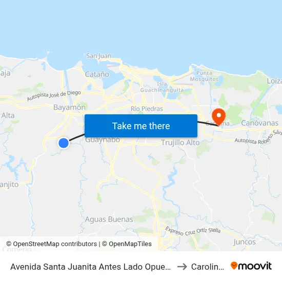 Avenida Santa Juanita Antes Lado Opuesto Calle Elmira to Carolina, PR map