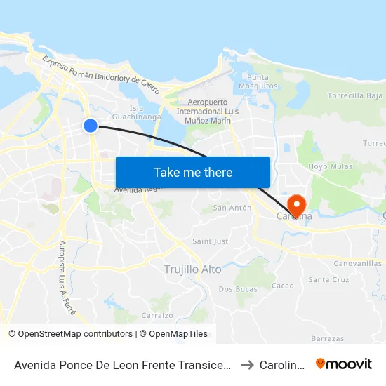 Avenida Ponce De Leon Frente Transicenter Roosvelt to Carolina, PR map