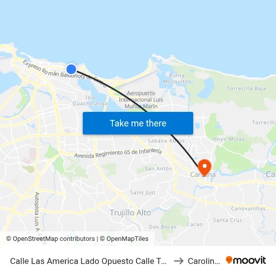 Calle Las America Lado Opuesto Calle Teniente Lavergne to Carolina, PR map