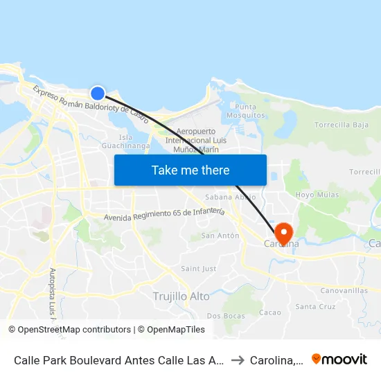Calle Park Boulevard Antes Calle Las America to Carolina, PR map