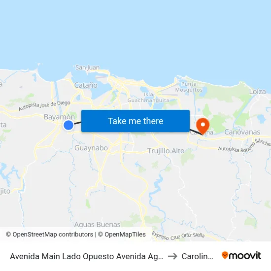 Avenida Main Lado Opuesto Avenida Aguas Buenas to Carolina, PR map