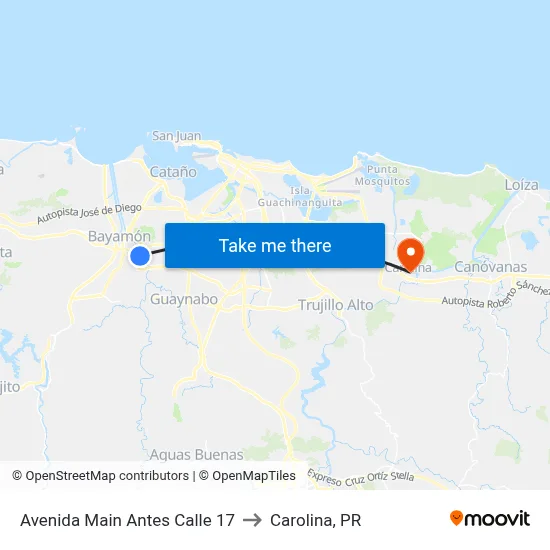 Avenida Main Antes Calle 17 to Carolina, PR map