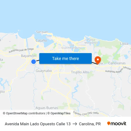 Avenida Main Lado Opuesto Calle 13 to Carolina, PR map