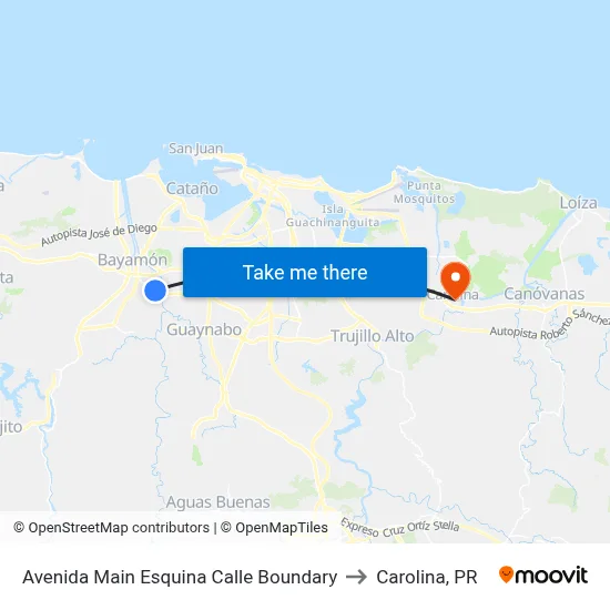 Avenida Main Esquina Calle Boundary to Carolina, PR map