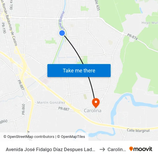 Avenida José Fidalgo Díaz Despues Lado Opuesto Vía 25 to Carolina, PR map