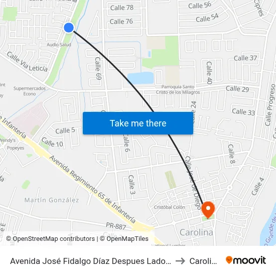 Avenida José Fidalgo Díaz Despues Lado Opuesto Vía Isabel to Carolina, PR map