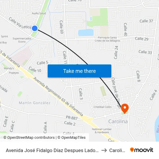 Avenida José Fidalgo Díaz Despues Lado Opuesto Vía Leticia to Carolina, PR map