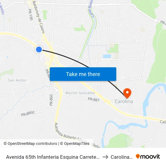Avenida 65th Infanteria Esquina Carretera Pr-8887 to Carolina, PR map