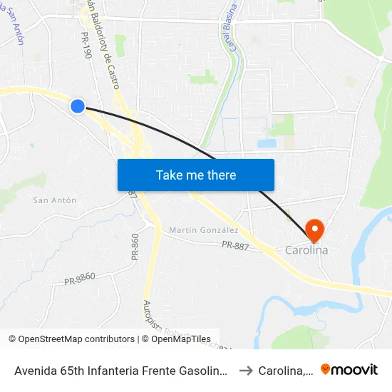 Avenida 65th Infanteria Frente Gasolinera Toral to Carolina, PR map