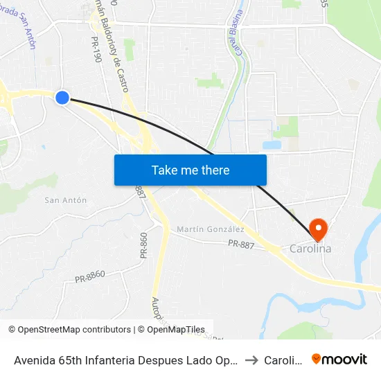 Avenida 65th Infanteria Despues Lado Opuesto Calle San Marcos to Carolina, PR map