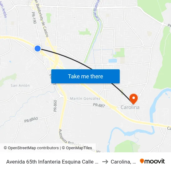 Avenida 65th Infanteria Esquina Calle Vigo to Carolina, PR map